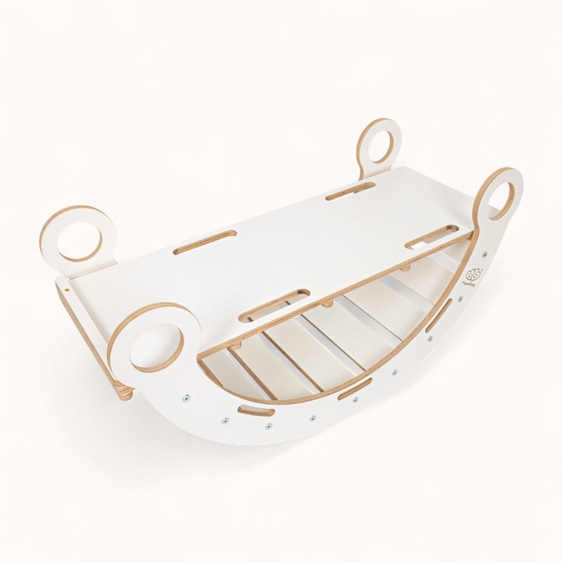 Arche d'Escalade Montessori Blanche avec Rampe Beige Multifonctions