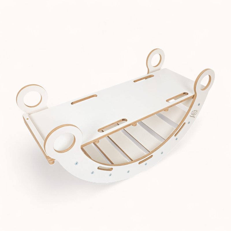 Arche d'Escalade Montessori Blanche avec Rampe Rose Multifonctions