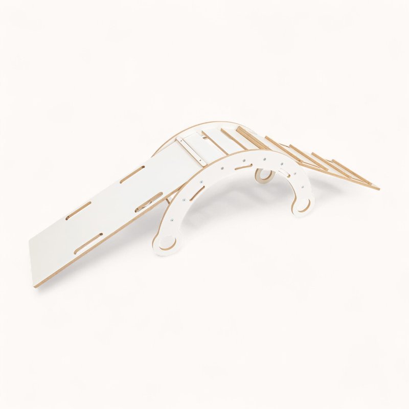 Arche d'Escalade Montessori Blanche avec Rampe Rose Multifonctions