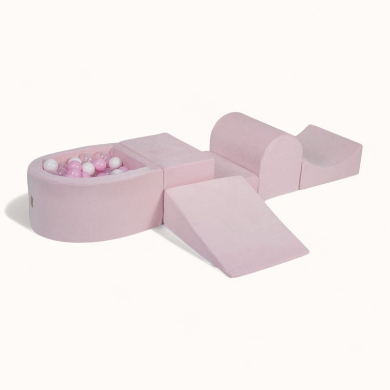 kit parcours de motricité avec piscine à balles en velours rose