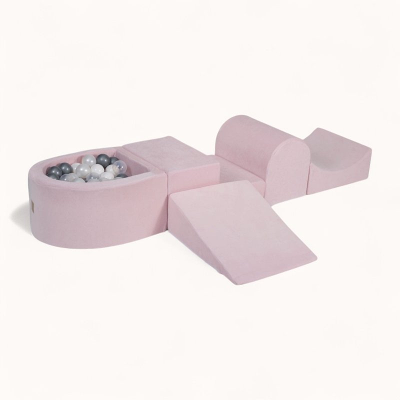 kit parcours de motricité en velours rose avec piscine