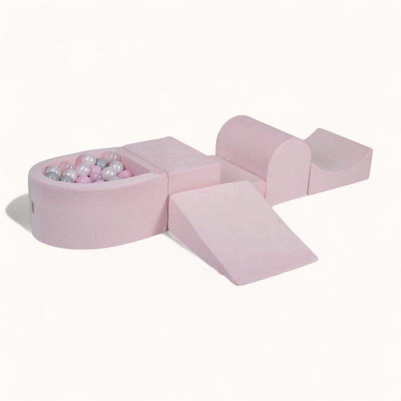 kit parcours de motricité en velours rose avec piscine a balle