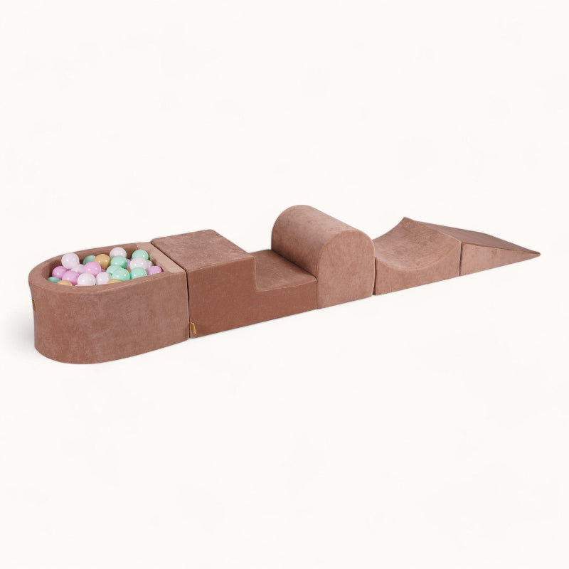 parcours de motricité mousse pour bébé en velours marron