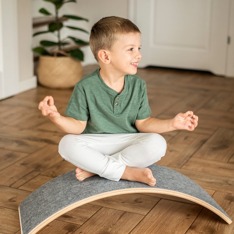 Planche d'Équilibre Bois Montessori Feutrine Bleu