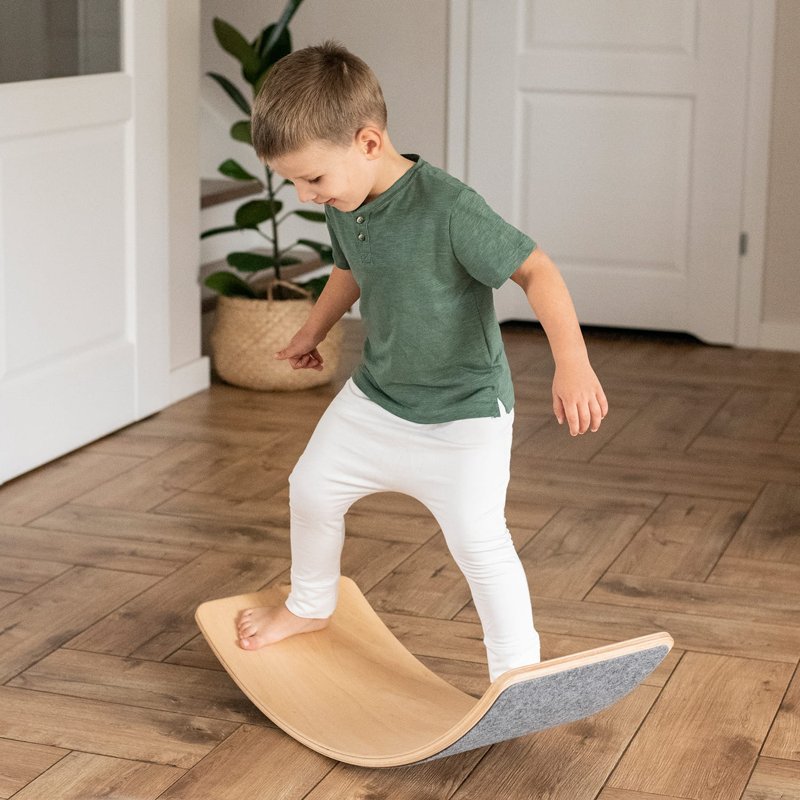 Planche d'Équilibre Bois Montessori Feutrine Bleu