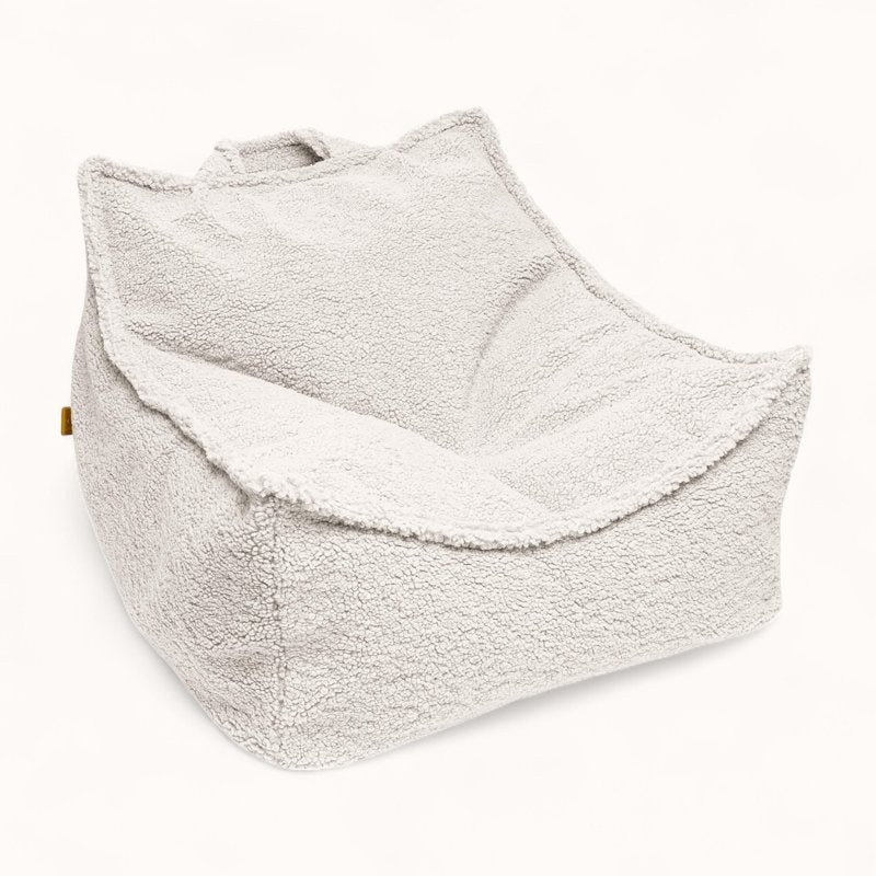 Pouf à Billes pour Enfant en Tissu Bouclette beige