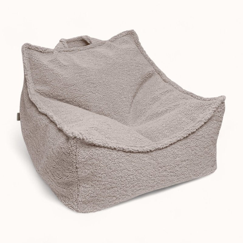 Pouf à Billes pour Enfant en Tissu Bouclette greige