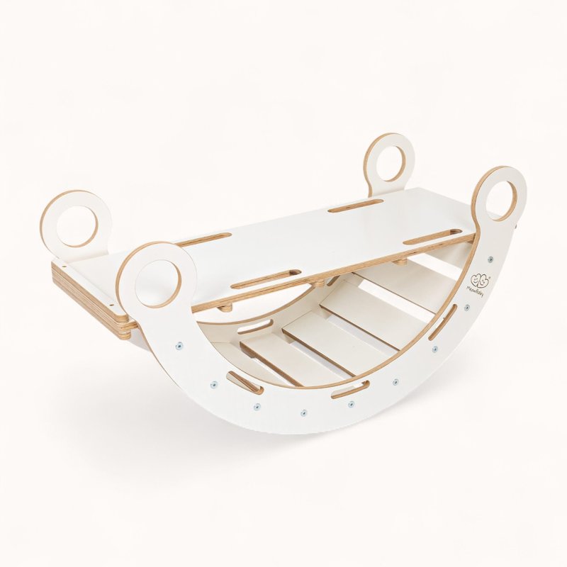 Arche d'Escalade Montessori Blanche avec Rampe Beige Multifonctions