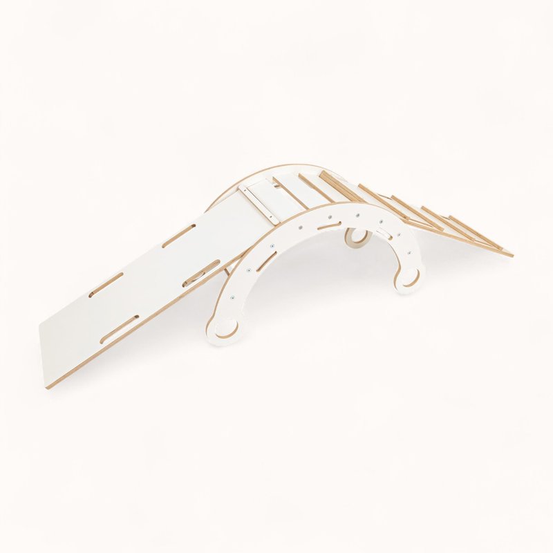 Arche d'Escalade Montessori Blanche avec Rampe Beige Multifonctions