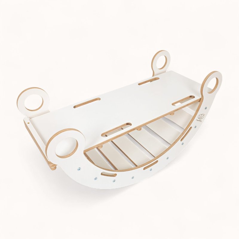 Arche d'Escalade Montessori Blanche avec Rampe Grise Multifonctions