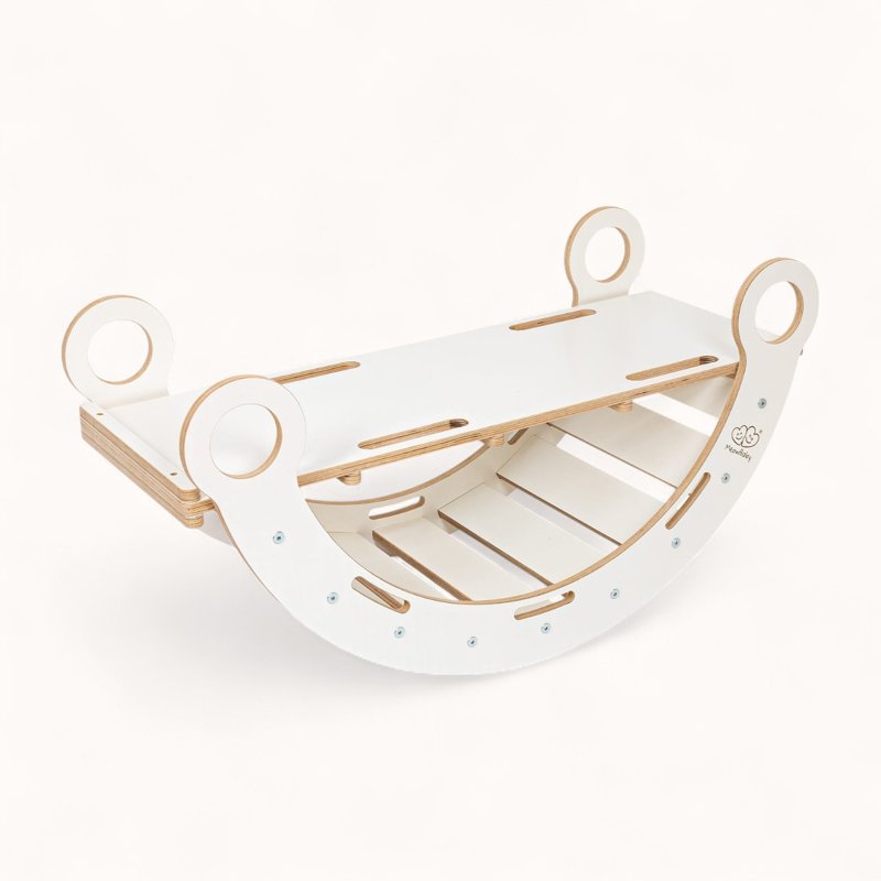 Arche d'Escalade Montessori Blanche avec Rampe Rose Multifonctions