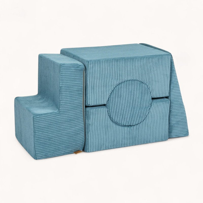 bloc moteur pour bébé en velours côtelé bleu