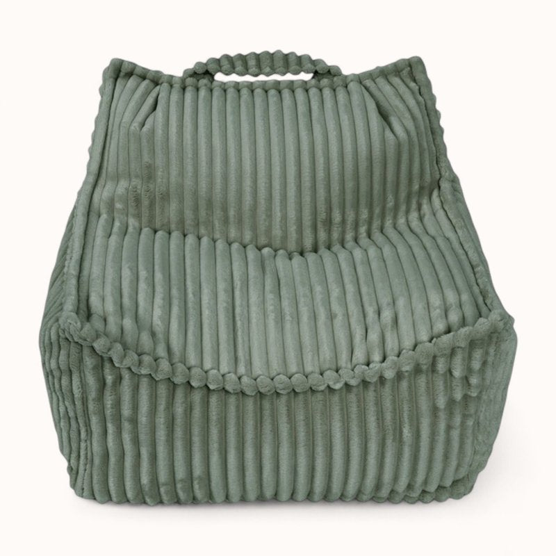 coussin pouf pour enfant en velours peluche vert sauge