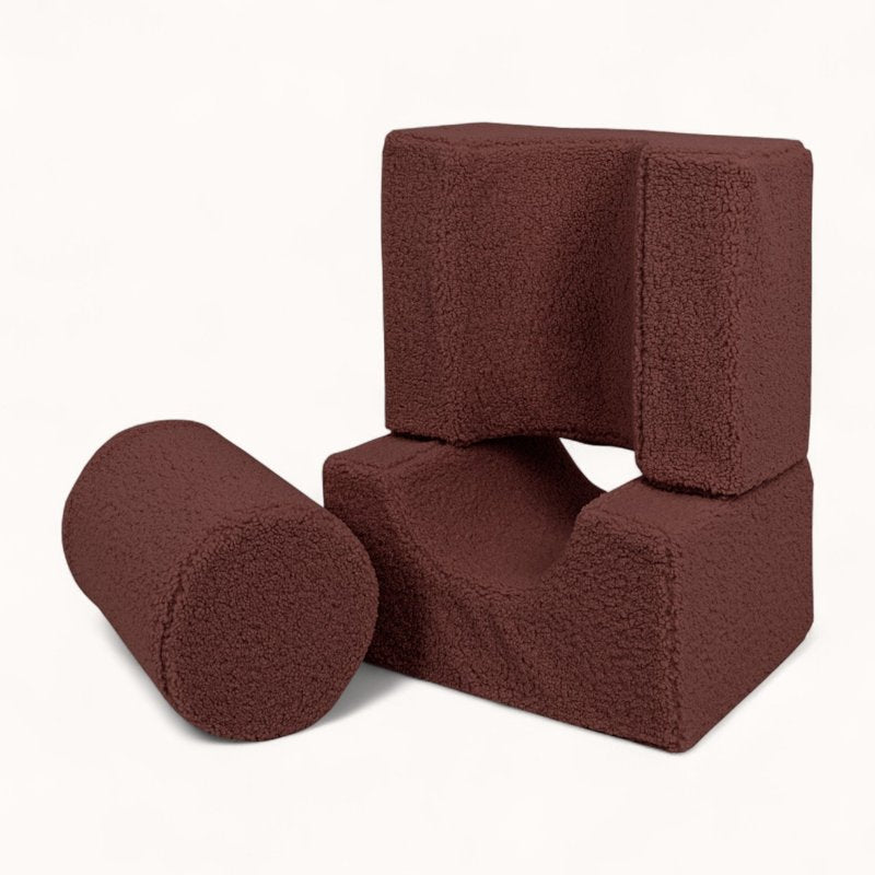 cube motricité bébé en tissu bouclette terracotta