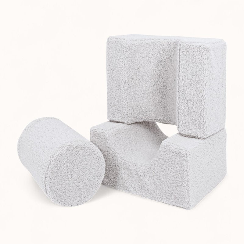 cube motricité bébé en tissu bouclette blanc