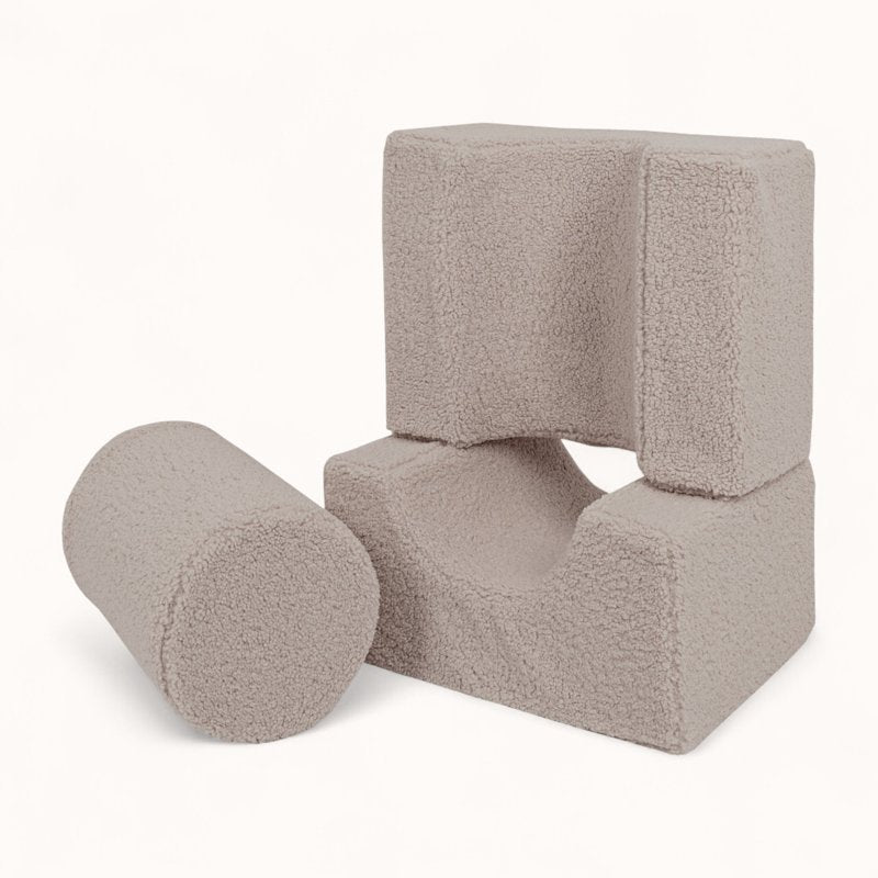 cube motricité bébé en tissu bouclette greige
