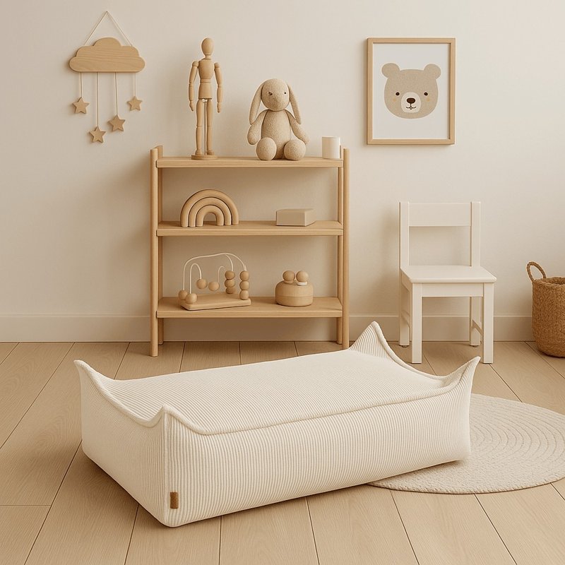 Pouf Lit pour Enfant en Velours Côtelé beige